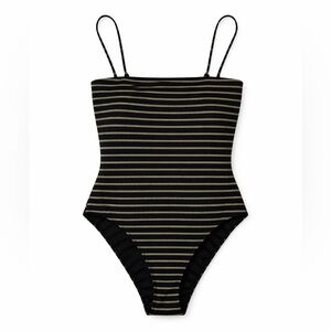 KENDALL & KYLIE Women’s One Piece Swimsuit Striped Black & Gold Size Medium